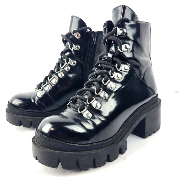 Jeffrey Campbell Shoes - Jeffrey Campbell Marbel Faux Patent Leather Chunky Platform Combat Boot